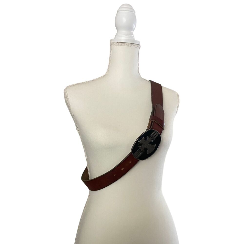 1.5" Celtic Maltese Cross Snap-On Buckle Brown Cowhide Belt 36"- 42"